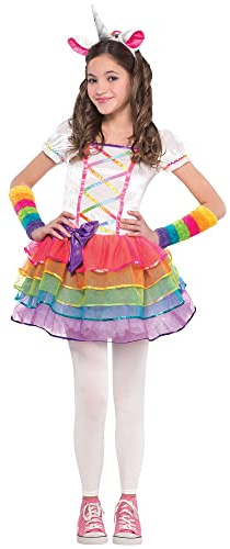 amscan - Mädchen Regenbogen Einhorn Kinder Kostüm Alter: 3-10 Jahre