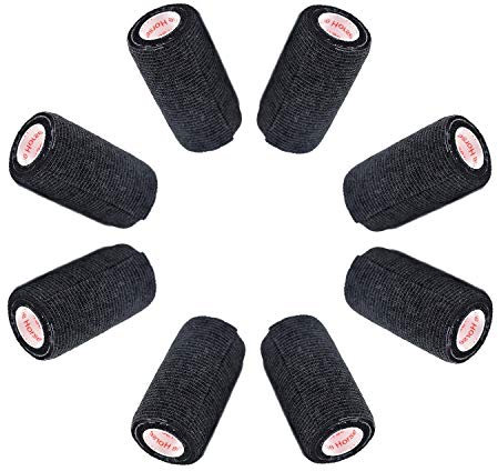 10,2 cm Vet Wrap Tape Bulk (schwarz) (12 Stück) selbstklebend haftende Flexbandage, Griffrolle für Hunde, Katzen, Haustiere, Pferde