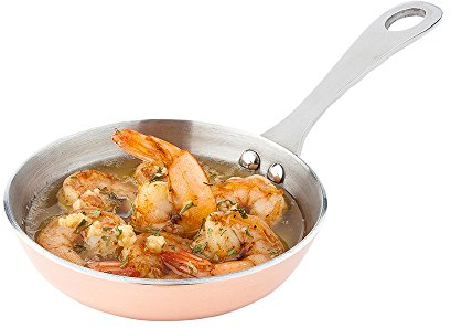 Copper and Steel Mini Frying Pan, Egg Pan - 4 Inches - Great to Display Appetizers, Desserts or Egg Scramble - 1ct Box - Restaurantware