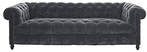 Loberon Sofa Parpeville, Klassisch Eleganter Chesterfield-Stil mit Steppung, Formstabile Polsterung, Hochwertige Verarbeitung, Couch, Sitzmöbel, Samt, Mangoholz, grau