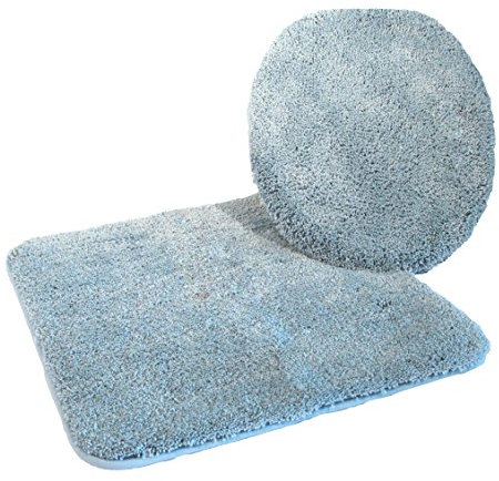 Kinzler J-10053/17 Mikrofaser Bademattenset 2-teilig, WC-Deckelbezug 47 x 50 cm, und Vorleger ohne Ausschnitt 50 x 55 cm, hellblau