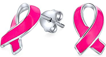 Breast Cancer Awareness Pink Ribbon Support Émail Stud Ears For Women .925 Argent Sterling