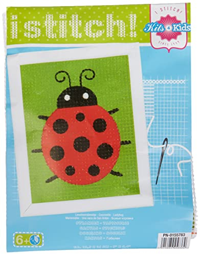 VERVACO Set Ricamo Punto Croce Kit Ricamo Principianti Coccinella Educativo attività Creative ca. 12,5 x 16 cm Canovaccio per Punto Croce Prestampato Set Fai da Te Passatempi Creativi