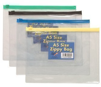 A5 Plastic Clear Zippy Bag Document Storage Folder Wallet Blue Zip