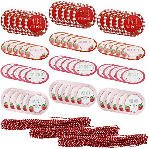 com-four® 60x Etiquetas con Cinta Decorativa - Etiquetas de Regalo para etiquetar y Decorar - Etiquetas para Regalos, Vasos y Botellas (060 Piezas - Colgante con Cinta)