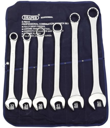 Draper 31167 Heavy Duty Long Pattern Metric Combination Spanner Set, 6 Pieces , Blue