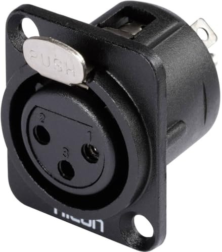 Hicon HI-X3DF-M XLR Connector Flange Socket Straight Pin Number 3 Black 1 Piece