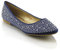 New Womens Bridal Diamante Ladies Sparkly Slip ON Bridesmaid Shoes Pumps Size (UK 4 EU 37, Navy Satin)