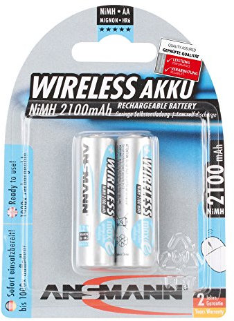 ANSMANN 5035483 2100mAh NiMH AA Low Self Discharge Pre-Charged Rechargeable Batteries (Pack of 2)