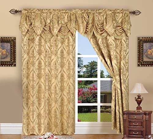 Elegant Comfort Penelopie Vorhänge in Jacquard-Optik, 137 x 213 cm, goldfarben, 2 Stück, Penelopie Gold, Volant