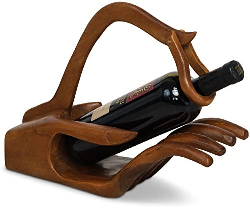 livasia Weinflaschenhalter aus Holz, Weinflaschenständer in Handarbeit aus Massivholz, Weinständer/Weinhalter in Form Einer Hand, Flaschenhalter exotisch