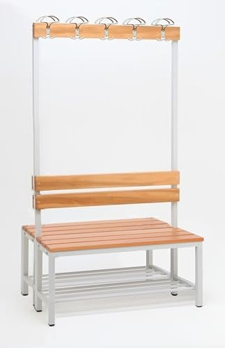 Szagato Garderobenbank Mit Haken 2-Seitig - 2 Sitzbänke Mit Schuhrost, HxBxT 170x100x60 cm | Umkleidebank, Garderobe Mit Sitzbank, Bank für Garderobe, Kindergarderobe