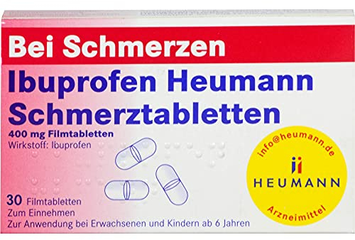 Ibuprofen HEUMANN Schmerztabletten 400 mg Filmtabletten: bei leichten, bis mäßig starken Schmerzen, fiebersenkende & entzündungshemmende Tabletten, 30 St