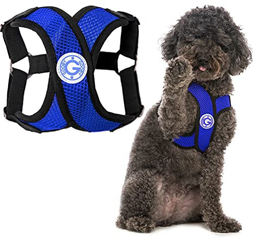 Gooby Comfort X Step-in-Geschirr, Erstickungsfrei, kleines Hundegeschirr mit Mikro-Wildlederbesatz und patentiertem X-Rahmen, Blau, Größe XL