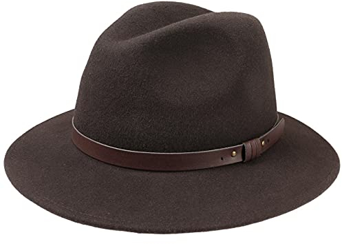 LIERYS Rollhut Herren Filzhut mit Lederband Wasserabweisender Wollfilzhut Rollbarer Traveller breite Krempe Hut Sommer Winter Regen braun L (58-59 cm)