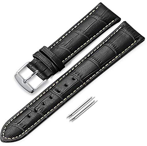 iStrap Uhrenarmbänder Krokodilmuster Echtes Leder Edelstahlschnalle Armband für Männer Frauen-18mm 19mm 20mm 21mm 22mm 24mm- Schwarz Braun