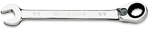 Beta 142K 10 - Chiavi combinate a forchetta e poligonale piegata a cricchetto reversibile cromate