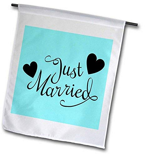 3dRose FL_194333_2 Just Married Aqua Gartenflagge 18 x 27