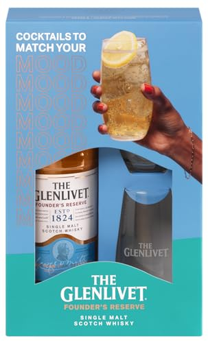 The Glenlivet Founder's Reserve Single Malt Scotch Whisky Giftbox and 2 Glasses | Double Matured in Oak Casks | 40% ABV | 70CL | Original Speyside Single Malt Whisky | Sweet and Fruity Scottish Whisky