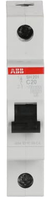 ABB SH201-C20 Miniature Circuit Breaker, 1 Pole, 20 Amp (ABB2CDS211001R0204)