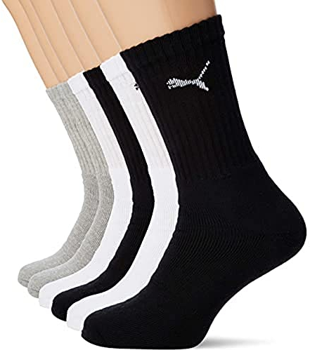 Puma Unisex Sportsocken Cush Crew 6er Pack, mehrfarbig (Grey/White/Black), Gr. 35-38