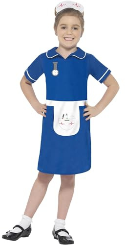 Smiffys Nurse Costume, Blue with Dress & Headpiece, Girls Fancy Dress, Child Dress Up Costumes