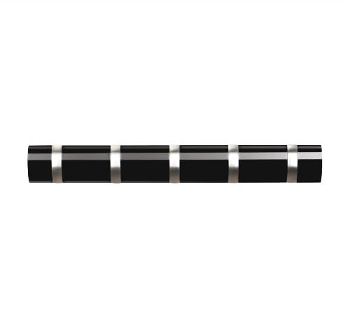 Umbra Flip 5 Garderobenhaken – Moderne, Schlichte und Platzsparende Garderobenleiste mit 5 Beweglichen Haken für Jacken, Mäntel, Schals, Handtaschen und Mehr, Hochglanz Schwarz