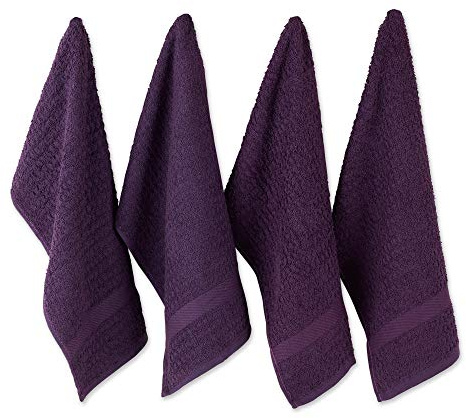 DII Cotton Waffle Terry Dish Towels, 15 x 26 Set of 4, Ultra Absorbent, Heavy Duty, Drying & Cleaning Kitchen Towels-Eggplant