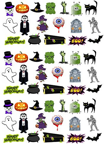 54 Stand Up Mixed Halloween Themed Premium Edible Wafer Paper Cake Toppers Decorations