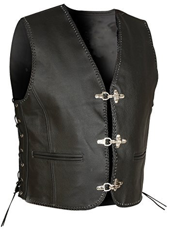 Chaleco de piel estilo motero LW27 negro SX Hasta 6X-Large