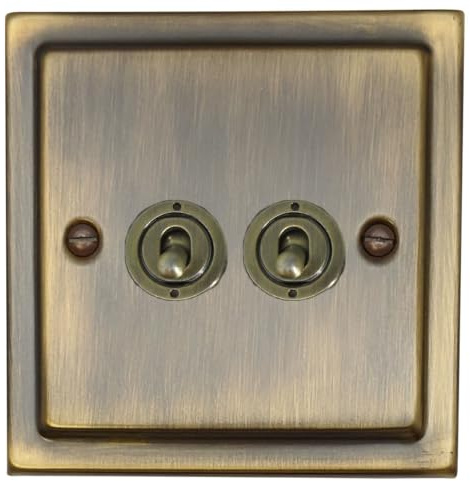 G&H TAB382-AB Trimline Plate Antique Brass 2 Gang 1 or 2 Way Toggle Light Switch