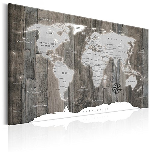 B&D XXL - Wandbilder 60x40 cm 1 tlg - Wand Deko Vlies Leinwand Bilder Groß Wanddeko Wohnzimmer Schlafzimmer Kunstdrucke - Poster Weltkarte Welt Landkarte Kontinente k-C-0050-b-c