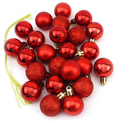 24 kleine mini Weihnachtskugeln Kugeln Weihnachten Baumschmuck Rot (Rot)