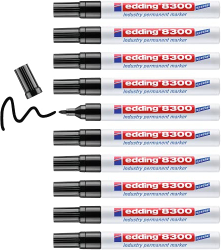 edding 8300 industry permanent marker - black - 10 pens - round nib 1.5-3 mm - for permanent marking on slightly oily and dusty surfaces