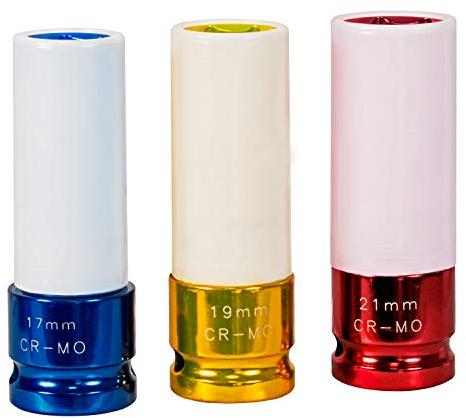 Mauk Schlagschrauber Nüsse 17/19/21 mm für Alufelgen inkl. Koffer; farblich codiert; CR-MO - Kraft Schoneinsätze