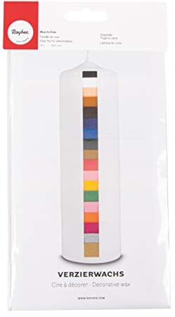 Rayher 3102600 Verzierwachs, Set 18 Verzierwachsplatten, Farben sortiert, je 10 x 5 cm, Wachs zum Kerzen verzieren, Kerzenwachs, Wachsfolie, Bunt
