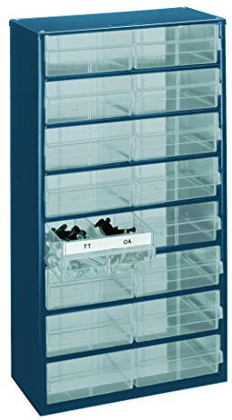 raaco Kleinteilemagazin C12-16 mit 16 Schubladen, Tragkraft 26.4 kg, 15 x 30.6 x 55.2 cm, geeignet für Wandmontage, Schraubenregal für Kleinteile für Werkstatt Ordnungssystem