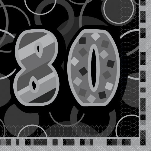 Unique Party 28487 - Glitz Black 80th Birthday Paper Napkins, Pack of 16