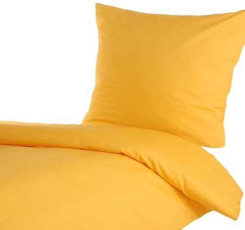 Hans-Textil-Shop Bettwäsche Gelb 140x200 cm Baumwolle – einfarbige Bettwäsche Uni mit Reißverschluss, 100% Baumwolle, schadstoffgeprüft, Bettbezug + Kissenbezug 70x90 cm, pflegeleicht & bügelfest