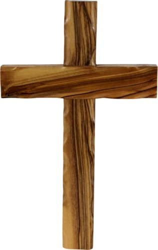 Holy Land Market Wandkreuz aus Olivenholz, handgeschnitzt, 20,3 cm | Handgeschnitztes Olivenholz-Wandkreuz aus Bethlehem | Holz-Wanddekor-Kreuz mit Echtheitszertifikat und Gebetskarte