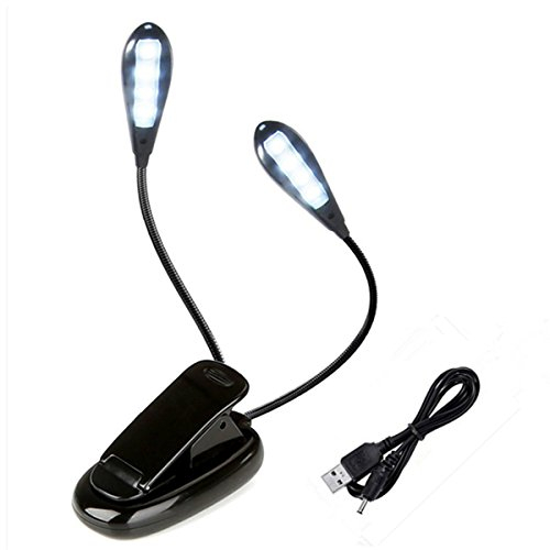SUAVER Lampe de Lecture,Deux Têtes Liseuse Lampe Clip 8LED 2 Mode Luminosité Réglable Lampe Clipsable 360°Cou Flexible Portable Veilleuse Lampe de Chevet pour Voyage Lecture de Nuit (1pack)
