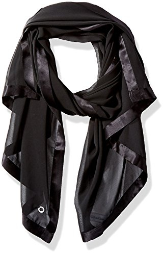 Calvin Klein Damen Chiffonschal mit Satin-Bordüre Modischer Schal, Tiefschwarz, Einheitsgröße