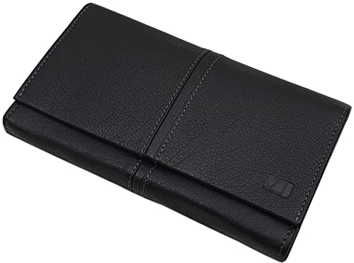 myledershop Große Büffelleder Damen Geldbörse/Geldbeutel/Portemonnaie/Portmonaise/Geldtasche/Portmonee MJ-Design-Germany mit RFID & NFC Schutz (Schwarz)