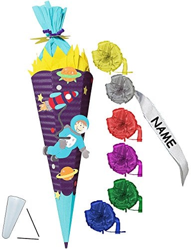 alles-meine.de GmbH BASTELSET Schultüte - Astronaut & Weltraum - 85 cm - incl. individueller Schleife - mit/ohne Kunststoff Spitze - Zuckertüte - Set zum selber Basteln - 6..