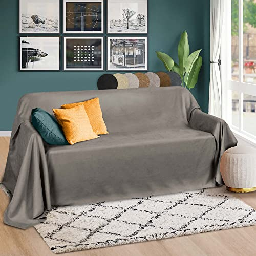 Beautissu Tagesdecke 210x280 cm Überwurfdecken für Sofa Romantica Wildleder-Optik Überwurf Bettabdeckung Tagesdecken Bettüberwurf & Sofaüberwurf Decke Sofa Überwurfdecke Bett Tagesdecke Grau