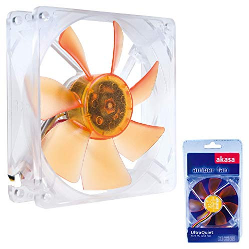 Akasa 92mm Amber | Silent Fan | 18.0dB | 3-pin to 4-pin adapter | 1400 RPM | High Airflow & Static Pressure | For PCs, Heatsink, CPU cooling and Ventilation | AK-184-L2B