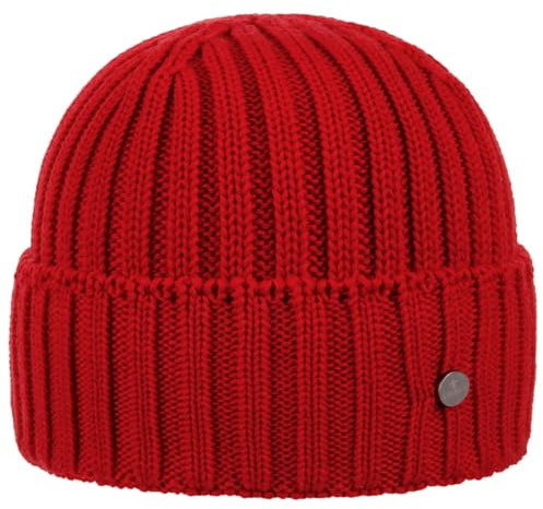 Lierys Merino Knitted Men’s hat (20 cm Long) – Made in Germany - Rib Knit Winter hat Made of Merino Wool - one-Size (55-60 cm) - Turn-up Brim in Autumn/Winter Dark red One Size