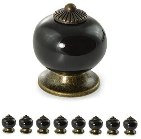 Ganzoo Möbelknöpfe Set aus Porzellan/Keramik Schrank-Knopf/Möbelgriff Türknauf Schrankgriff Schrankknopf Möbelknauf Knauf & Griff Vintage Shabby Landhaus Antik für Möbel Schublade (8 Stück, schwarz)