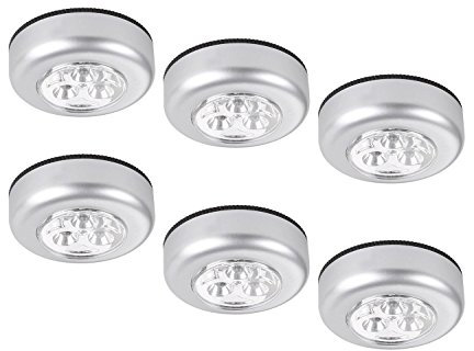 6 Pack LED Battery-powered Wireless Night Light Stick Tap Touch Lamp Stick-on Push Light for Closets, Cabinets, Counters, or Utility Rooms,Cordless Touch Light (6 Pack)
