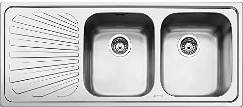 Smeg - Fregadero Inox Smeg Sp116S, 2 Senos, Escurridor, Orientacion Izquierda, Mueble 116Cm, Orificio Griferia